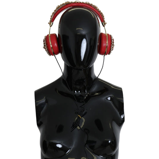 Exquisite Red Crystal Leather Headphones