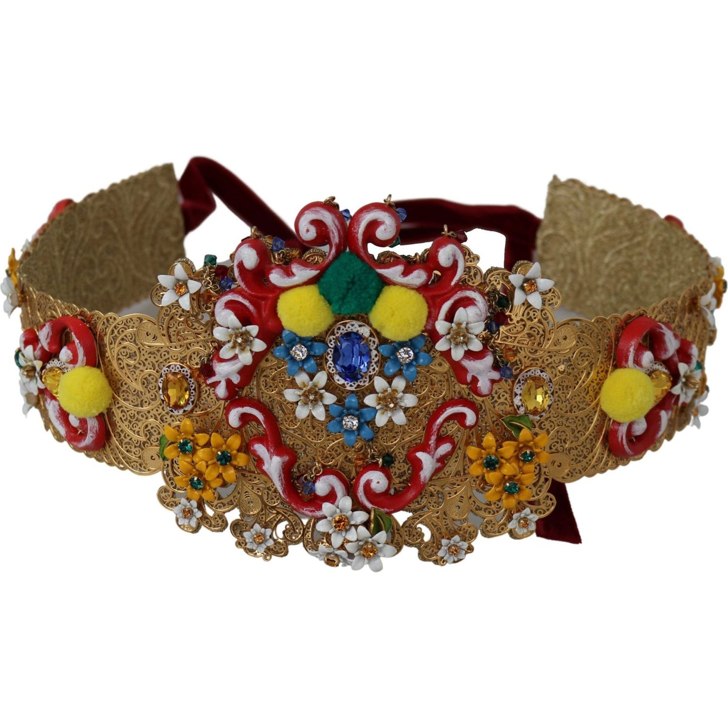 Dolce & Gabbana Gold-Tone Floral Crystal Waist Belt Belt Dolce & Gabbana