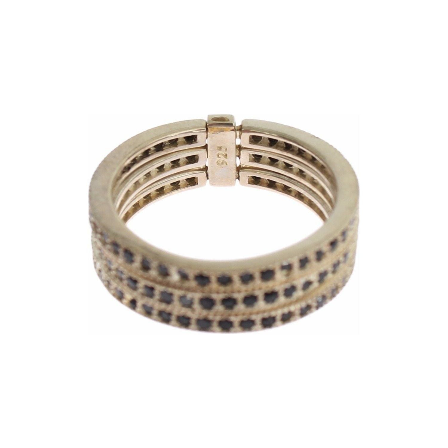 别致的银色和黑色 CZ 水晶戒指