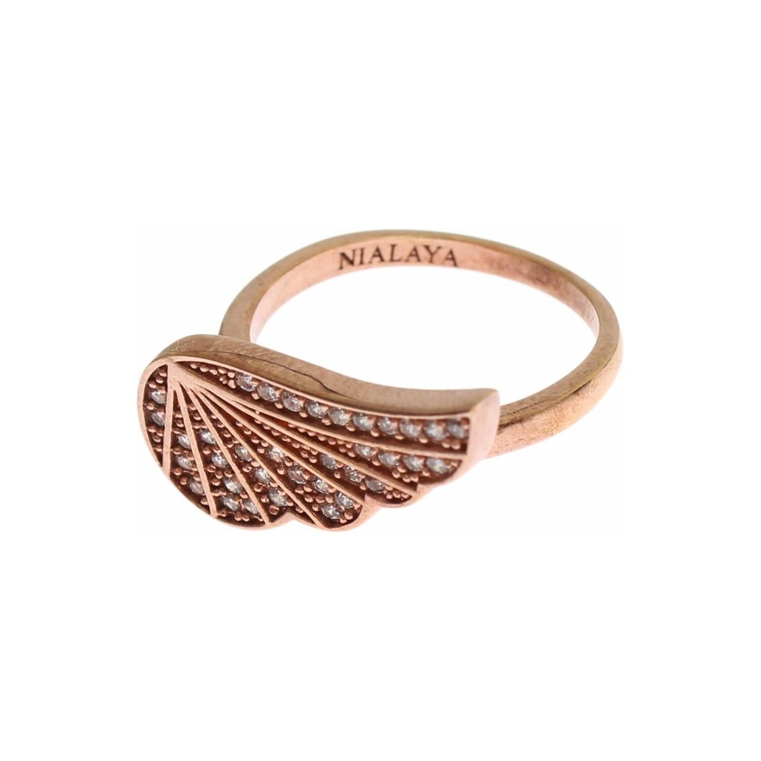 Nialaya Pink Gold 925 Silver Womens Clear CZ Ring