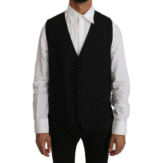 Dolce & Gabbana Black Solid Wool Silk Vest Dolce & Gabbana
