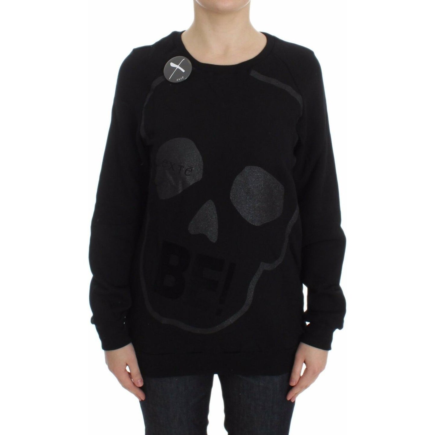 Exte Chic Skull Motif Crew-Neck Cotton Sweater Exte