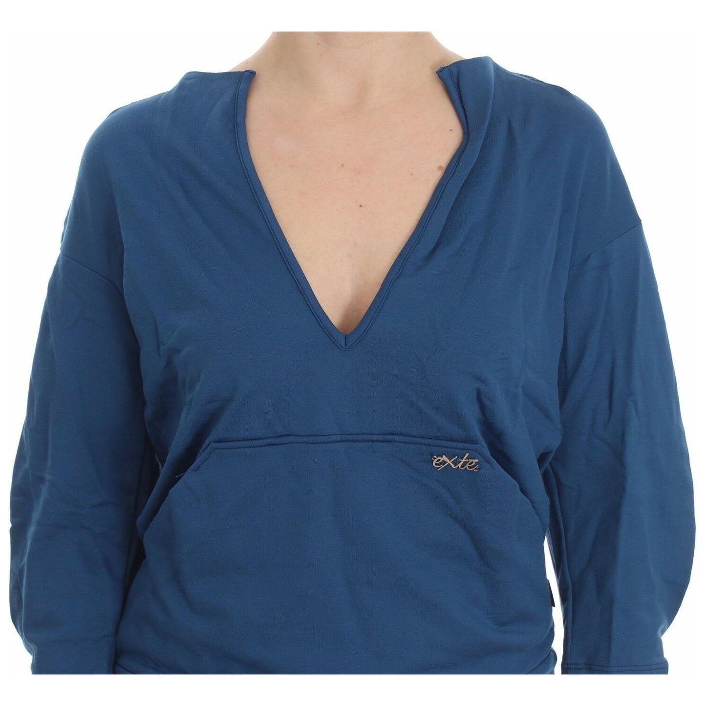 Exte Elegant Deep V-Neck Sweater in Blue Exte