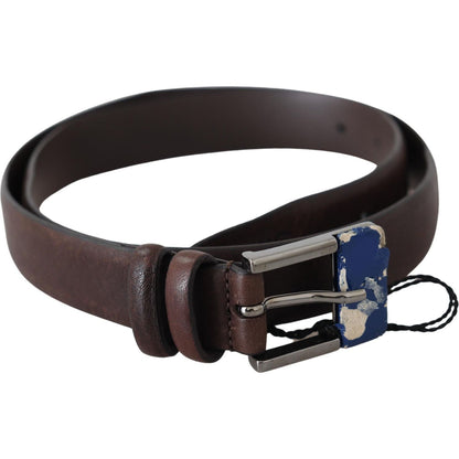 Costume National Brown Genuine Leather Silver Buckle Belt