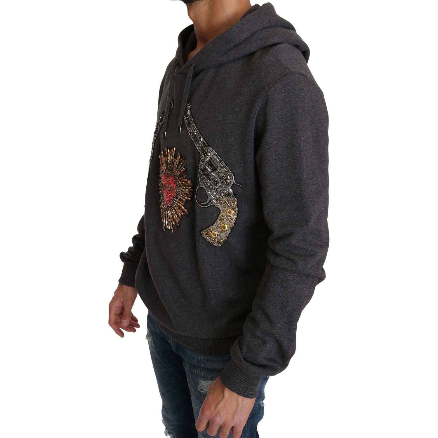 灰色水晶心形枪图案毛衣