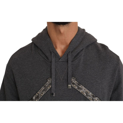 Dolce & Gabbana Gray Hooded Red Crystal Heart Gun Sweater