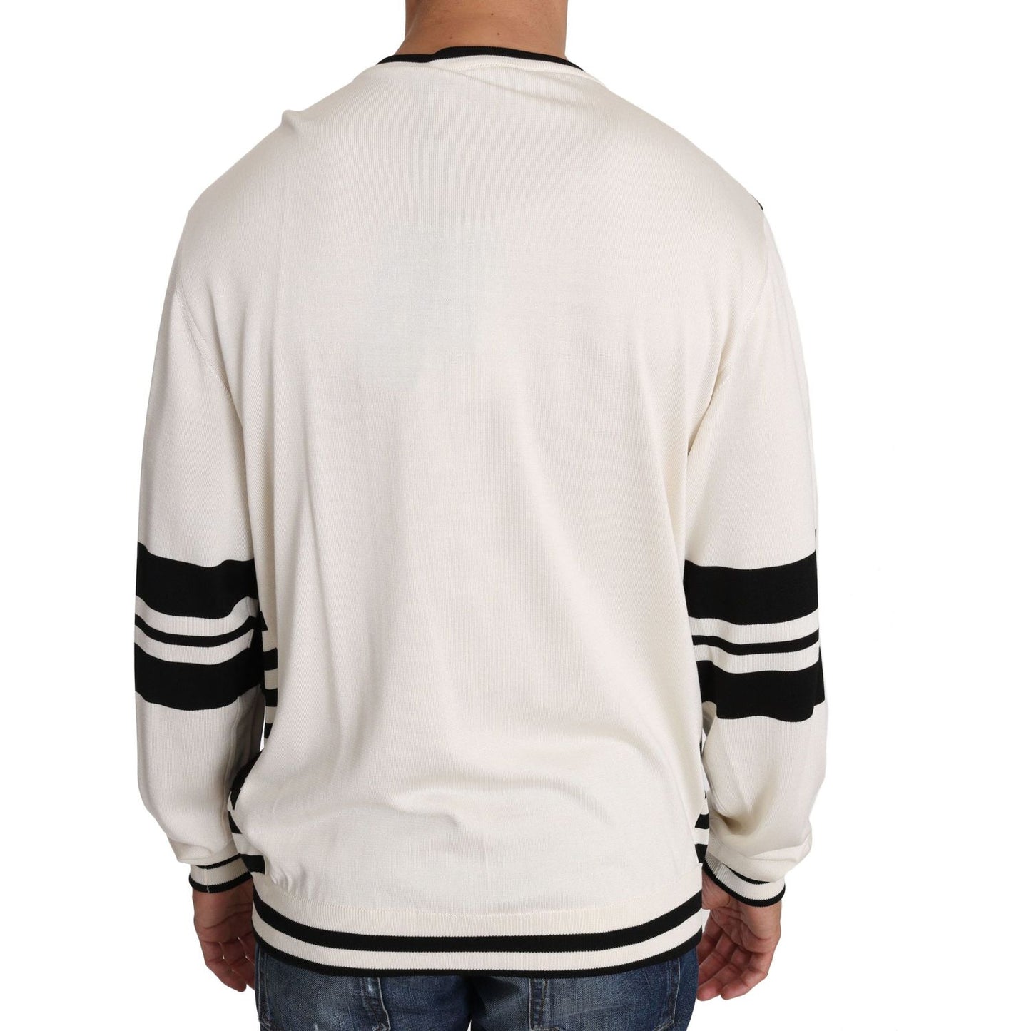 Dolce & Gabbana White Jazz Sequined Guitar Pullover Top Sweater