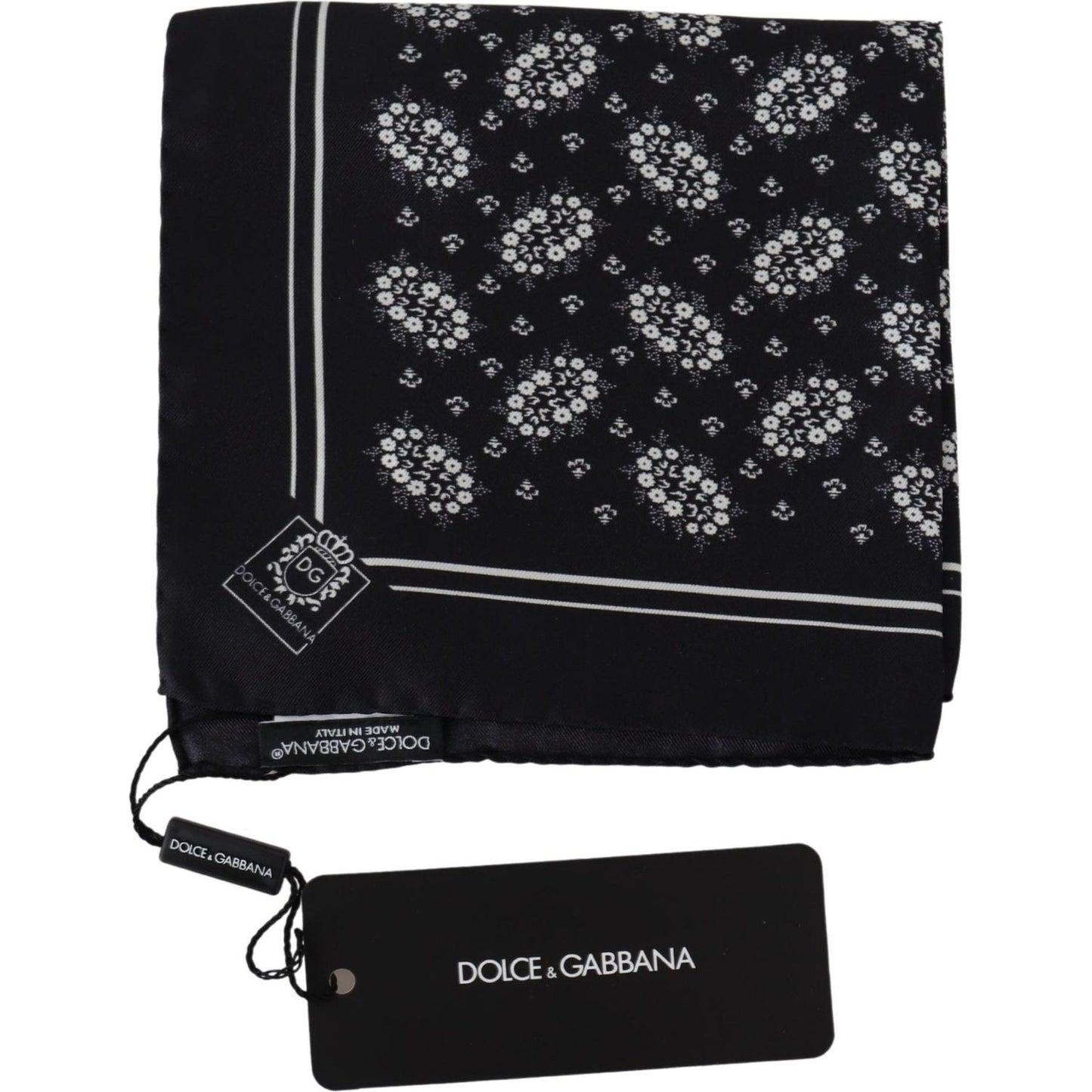 Dolce & Gabbana Black Patterned Square Scarf Silk Handkerchief