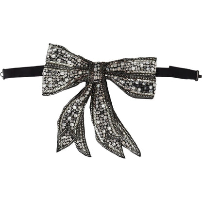 Dolce & Gabbana Silver Crystal Beaded Sequined Catwalk Necklace Bowtie