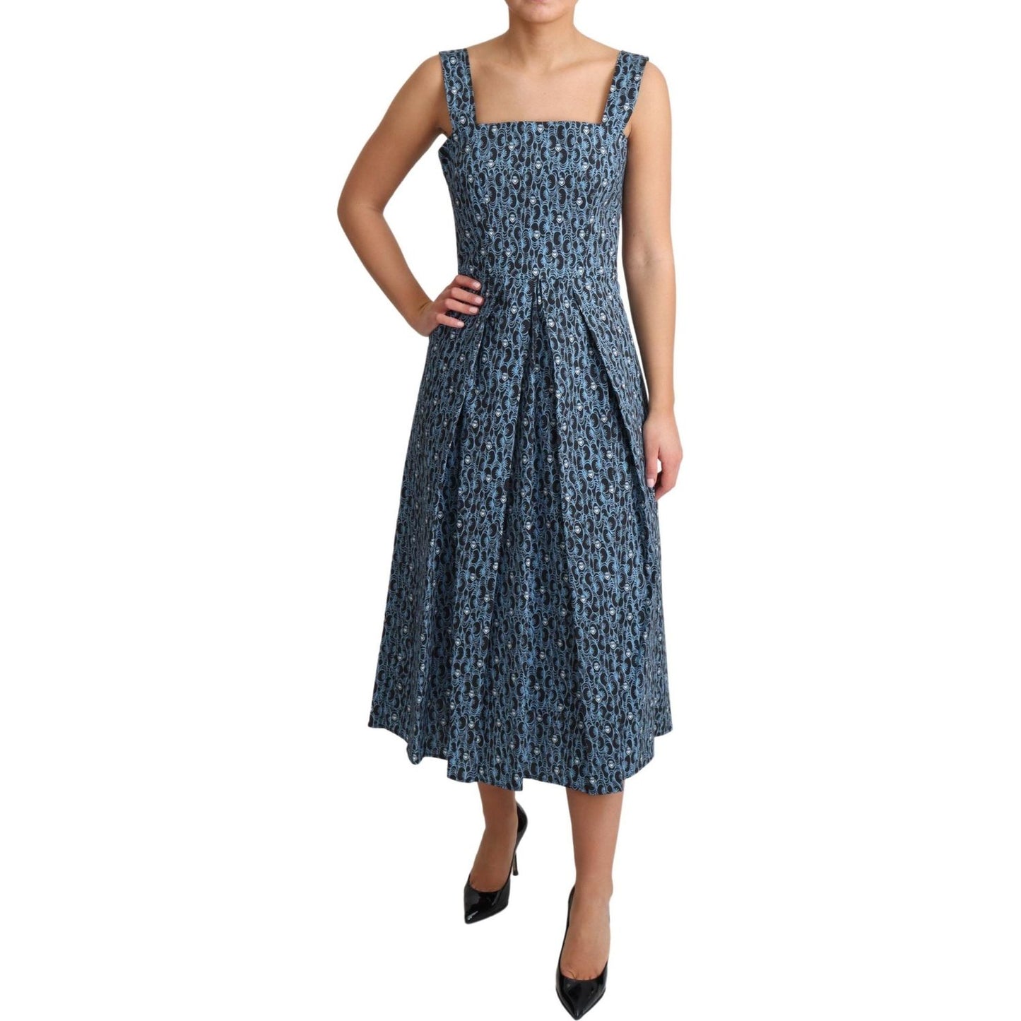 Dolce & Gabbana Blue Heart Cotton A-Line Stretch Dress