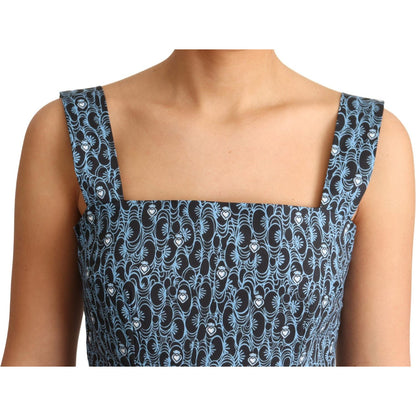 Dolce & Gabbana Blue Heart Cotton A-Line Stretch Dress
