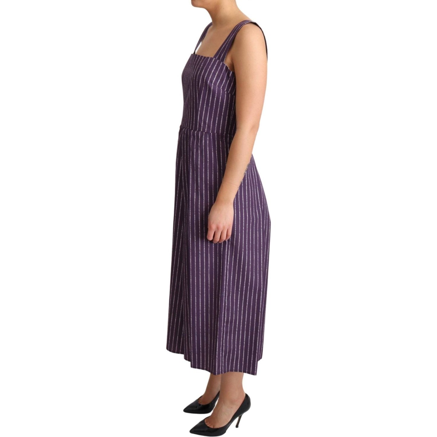 Dolce & Gabbana Elegant Sleeveless A-Line Purple Stripe Dress Dolce & Gabbana