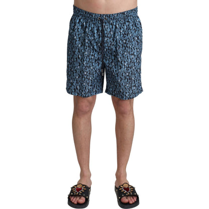 Dolce & Gabbana Blue Patterned Print Beachwear Shorts Swimwear