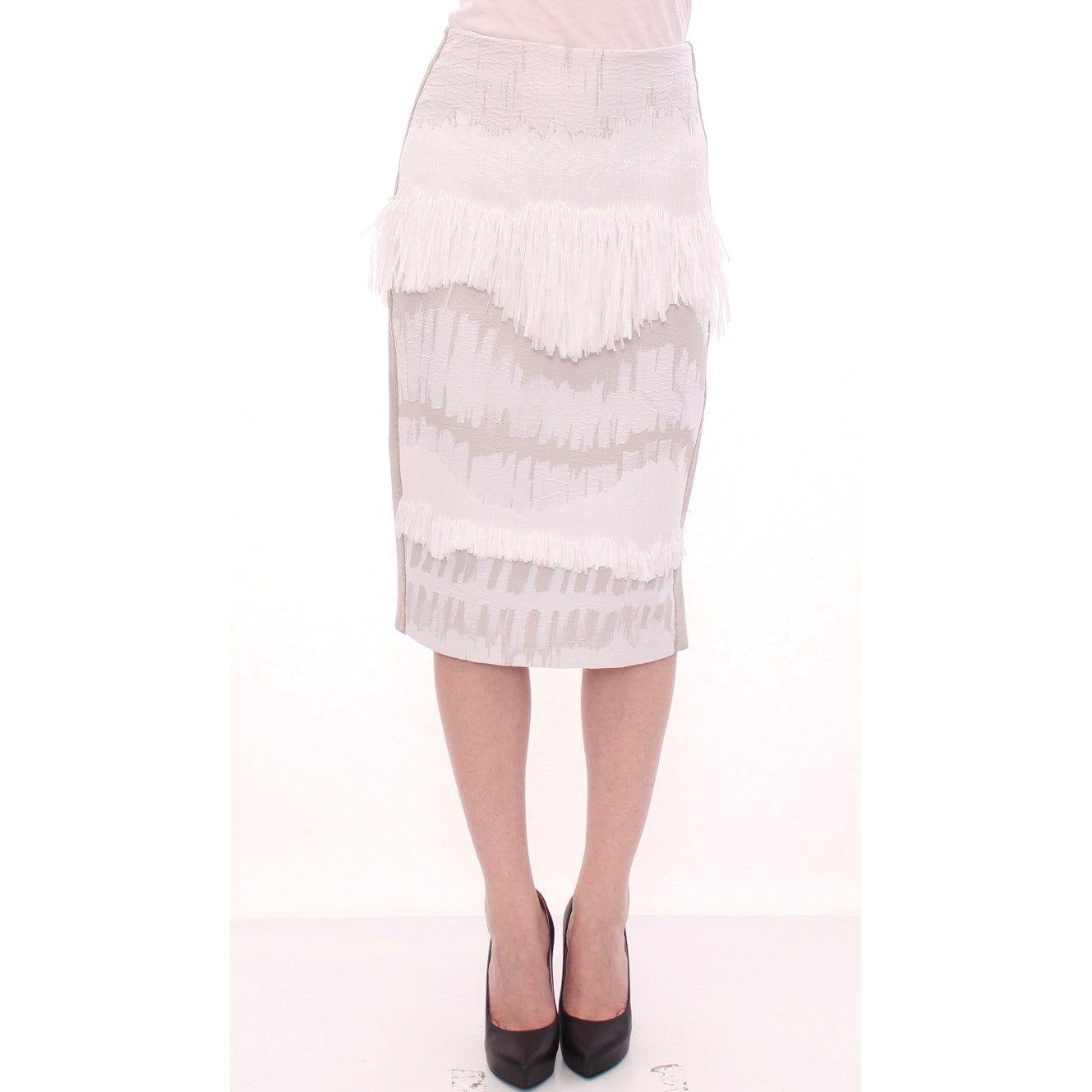Arzu Kaprol White Acrylic Straight Pencil Skirt