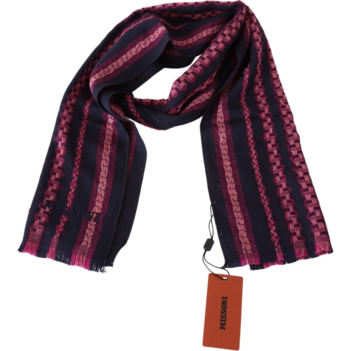 Missoni Elegant Striped Wool Scarf in Black and Pink Missoni