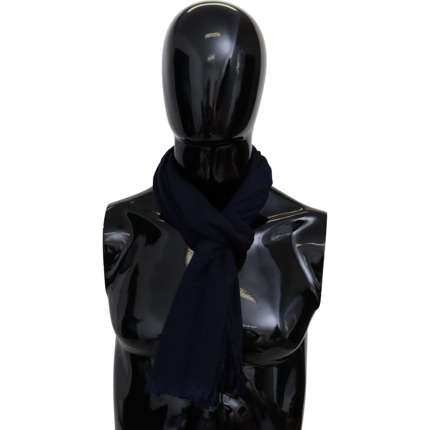 优雅蓝色羊毛围巾，带刺绣徽标