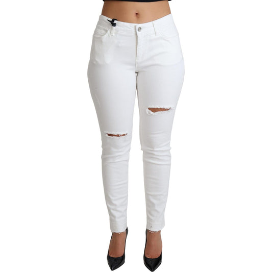 Dolce & Gabbana White Tattered Skinny Denim Cotton Stretch Jeans Dolce & Gabbana