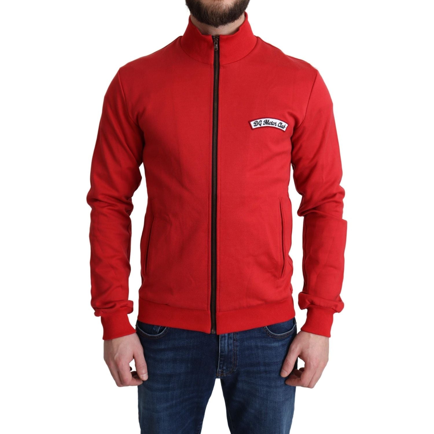 别致的红色高领拉链开衫