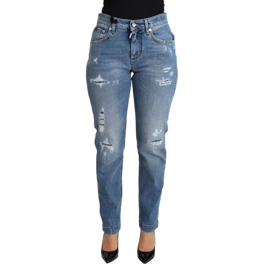 Dolce & Gabbana Blue Tattered Skinny Denim Cotton Blend Jeans Dolce & Gabbana