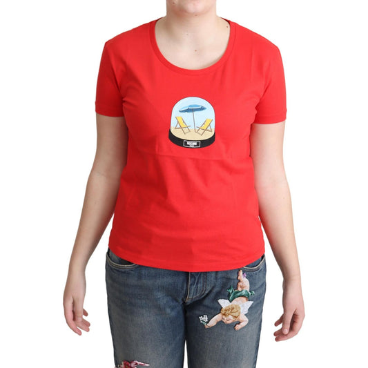 Moschino Chic Red Cotton Tee with Signature Print Moschino