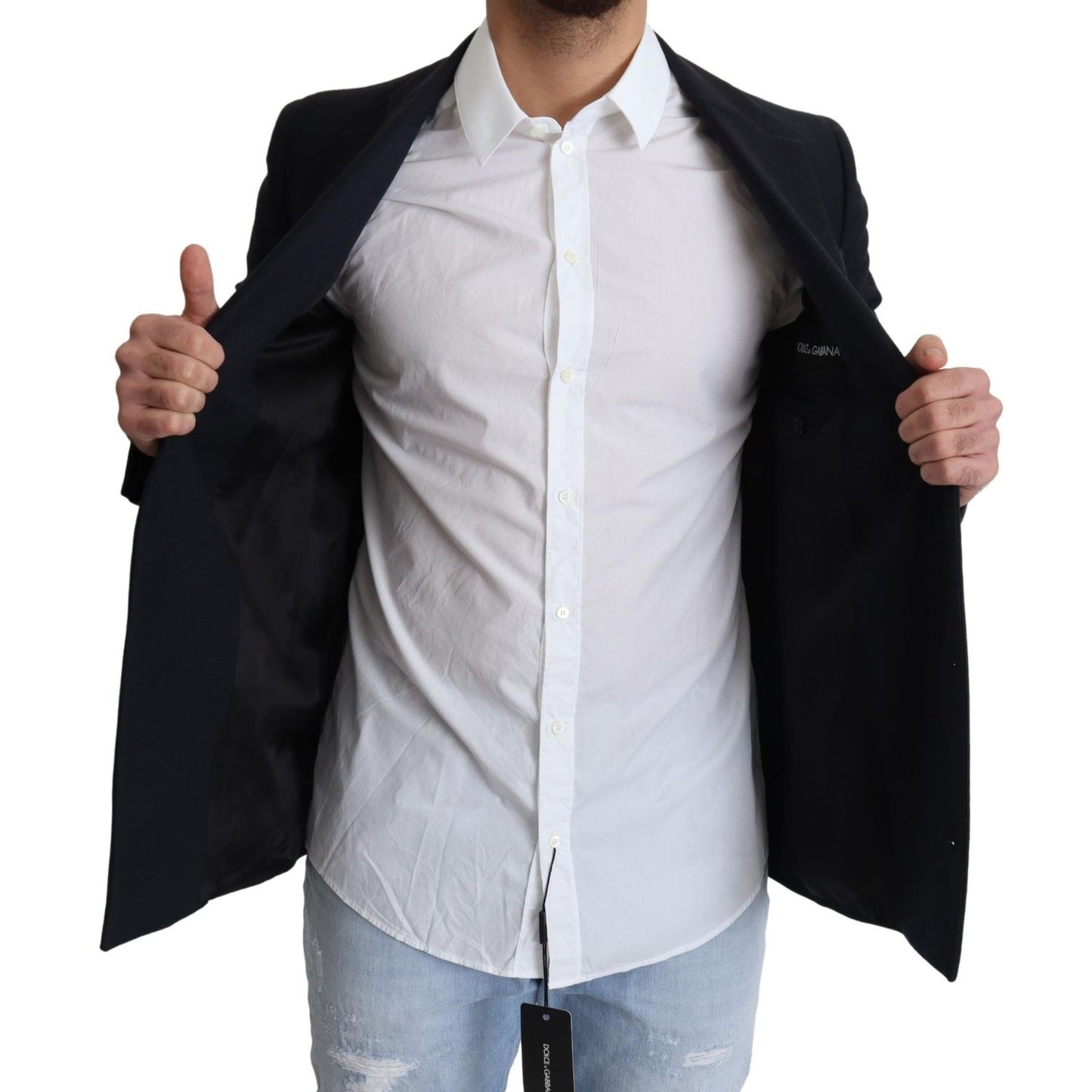 Dolce & Gabbana Dark Blue Wool Single Breasted Coat Jacket