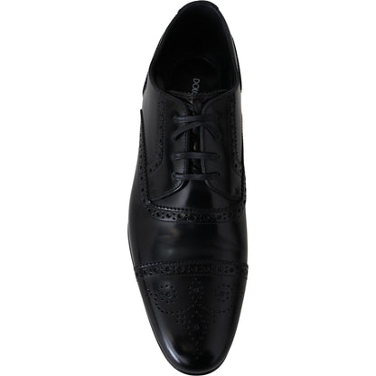 Dolce & Gabbana Black Leather Men Derby Formal Loafers Shoes