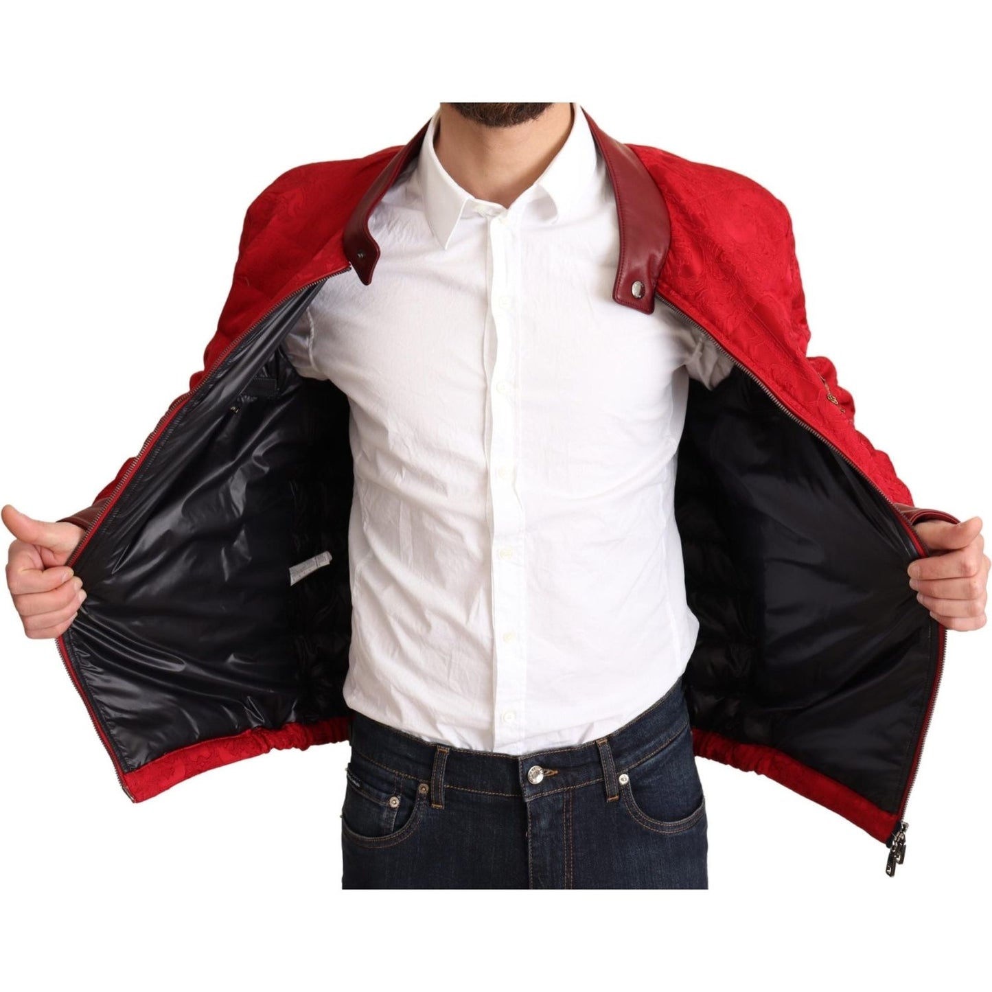 Dolce & Gabbana Red and Gold Bomber Designer Jacket Dolce & Gabbana