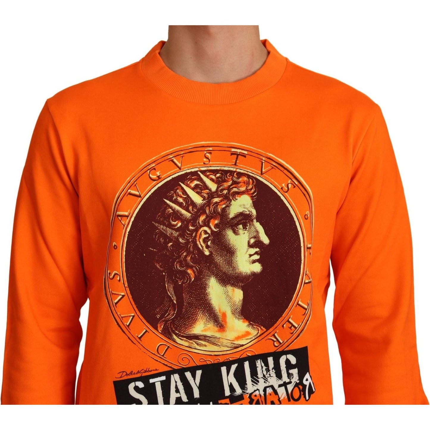 Dolce & Gabbana Regal Crewneck Cotton Sweater in Orange Dolce & Gabbana