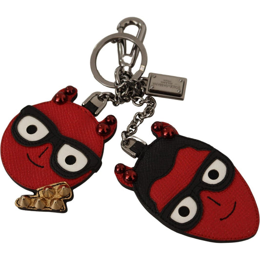 Dolce & Gabbana Elegant Red Leather & Brass Designer Keyring Dolce & Gabbana