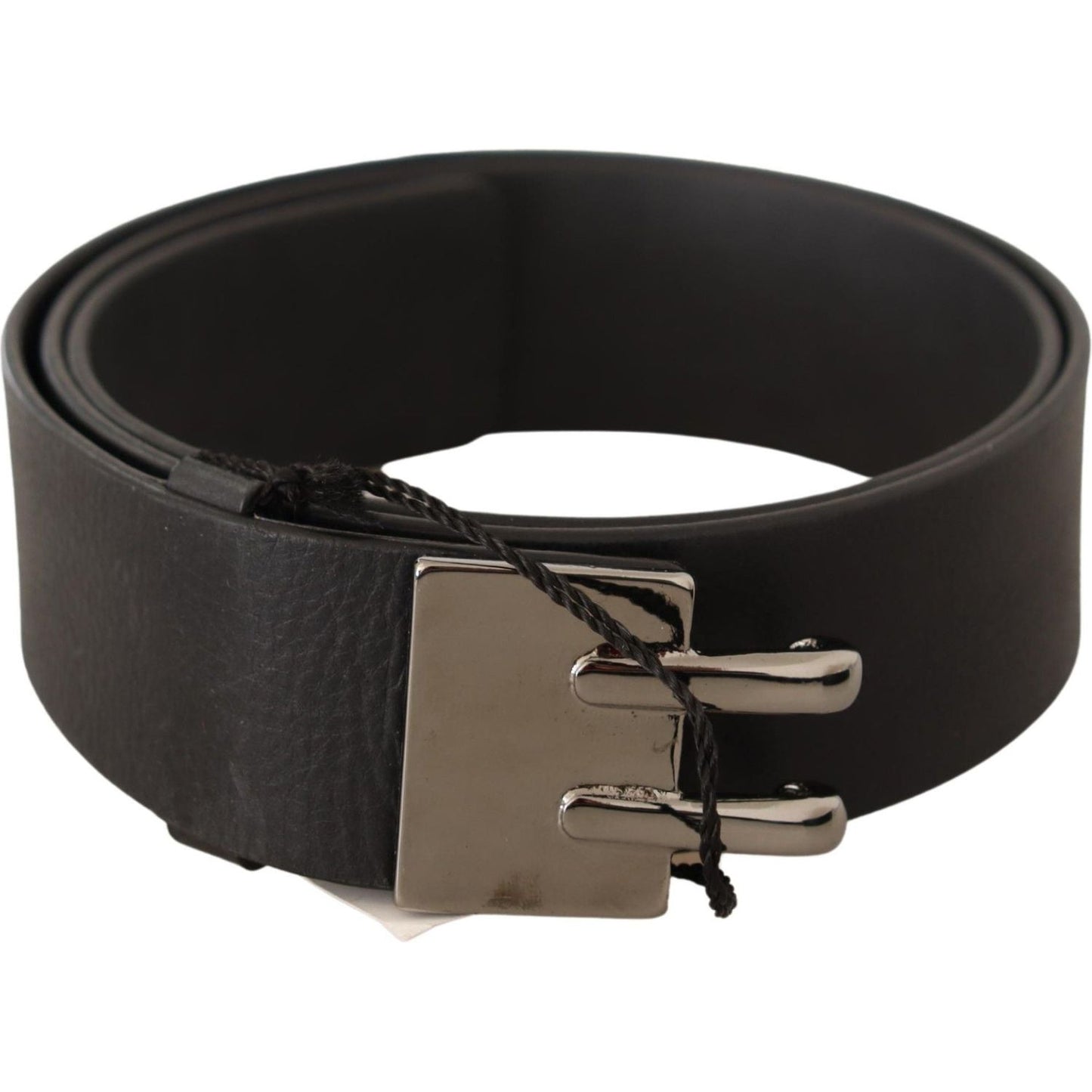 Costume National Black Leather Silver Buckle Waist Belt