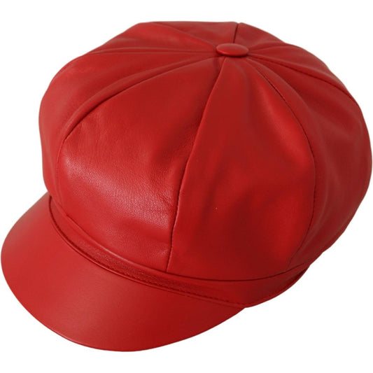 Dolce & Gabbana Chic Red Leather Cabbie Cap Dolce & Gabbana