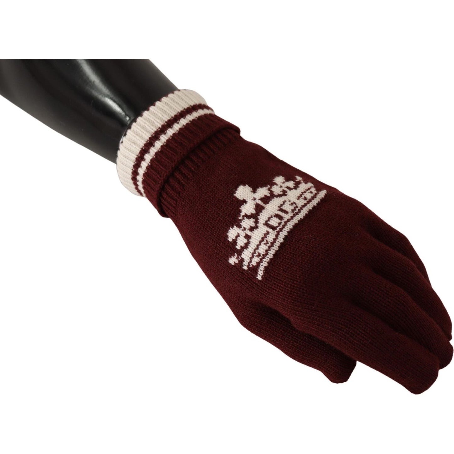 Dolce & Gabbana Red White D&G Logo Crown Cashmere Gloves