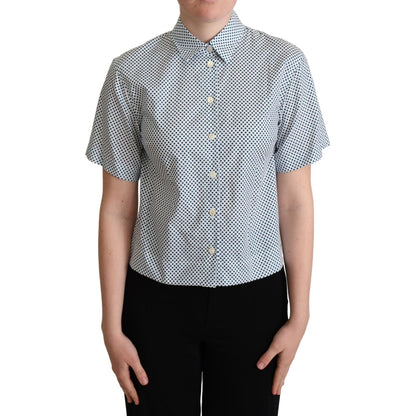 Dolce & Gabbana White Blue Polka Dot Cotton Shirt