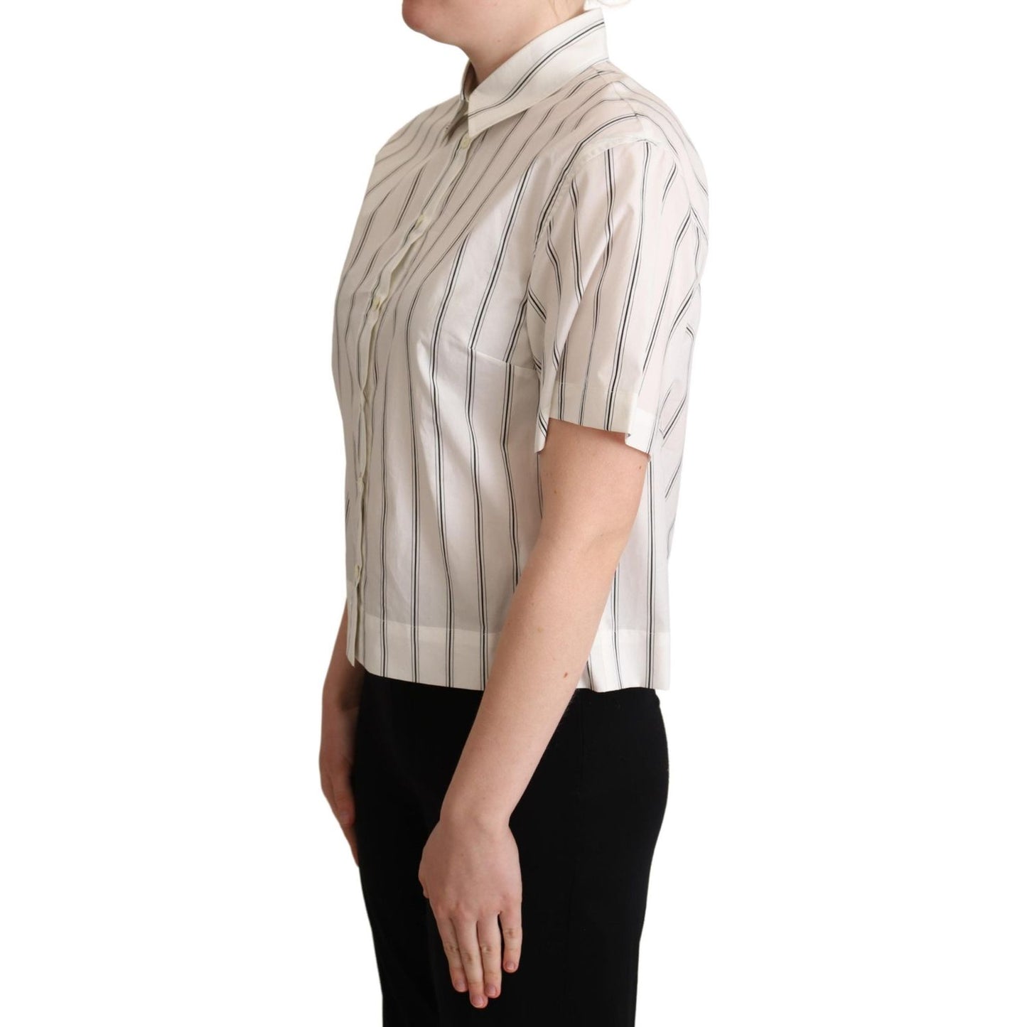 Dolce & Gabbana White Black Stripes Collared Shirt Top