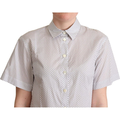 Dolce & Gabbana White Gray Polka Dots Collared Button Shirt Dolce & Gabbana