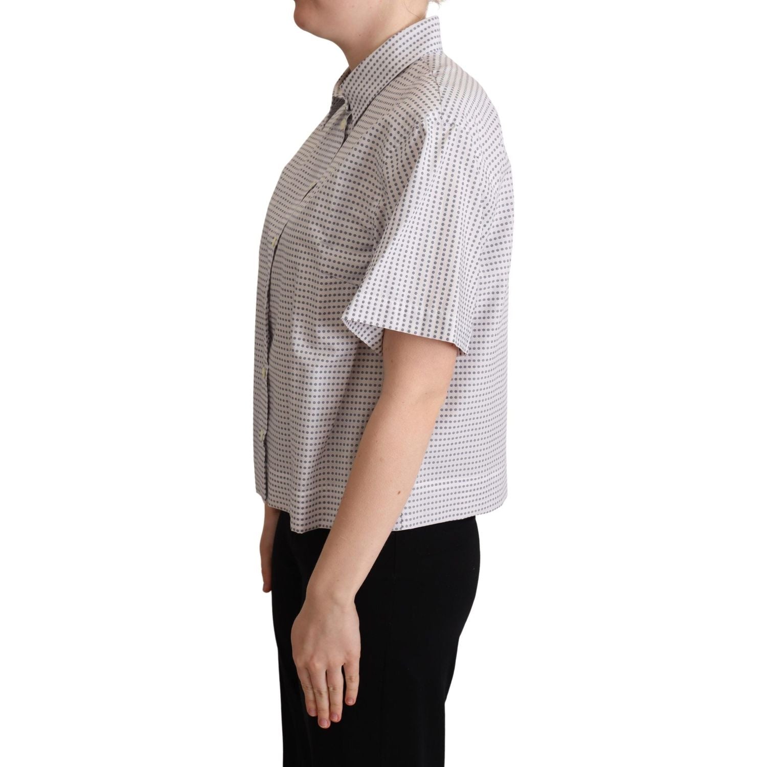 Dolce & Gabbana White Polka Dots Collared Blouse Shirt