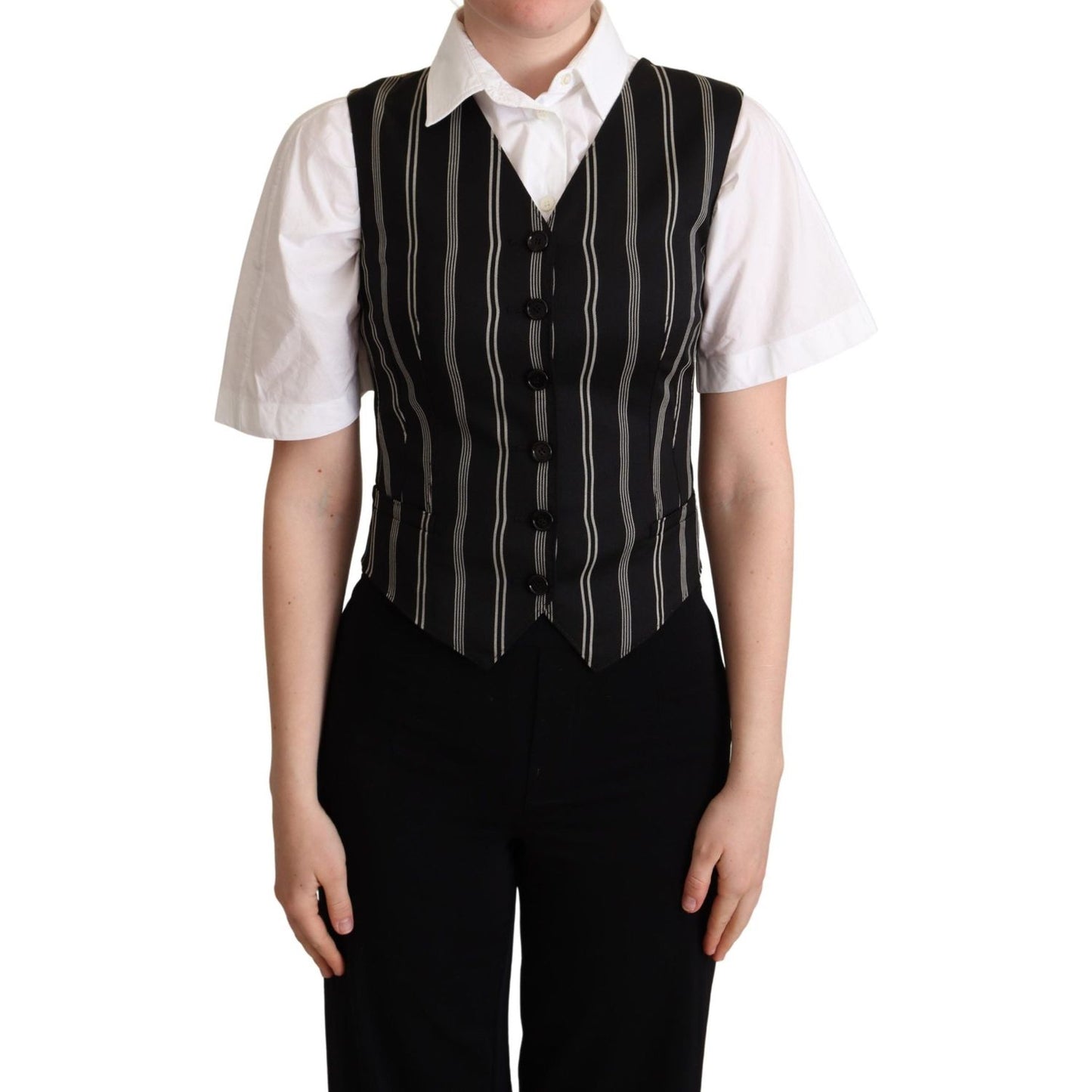 Dolce & Gabbana Black Striped Leopard Print Waistcoat Vest