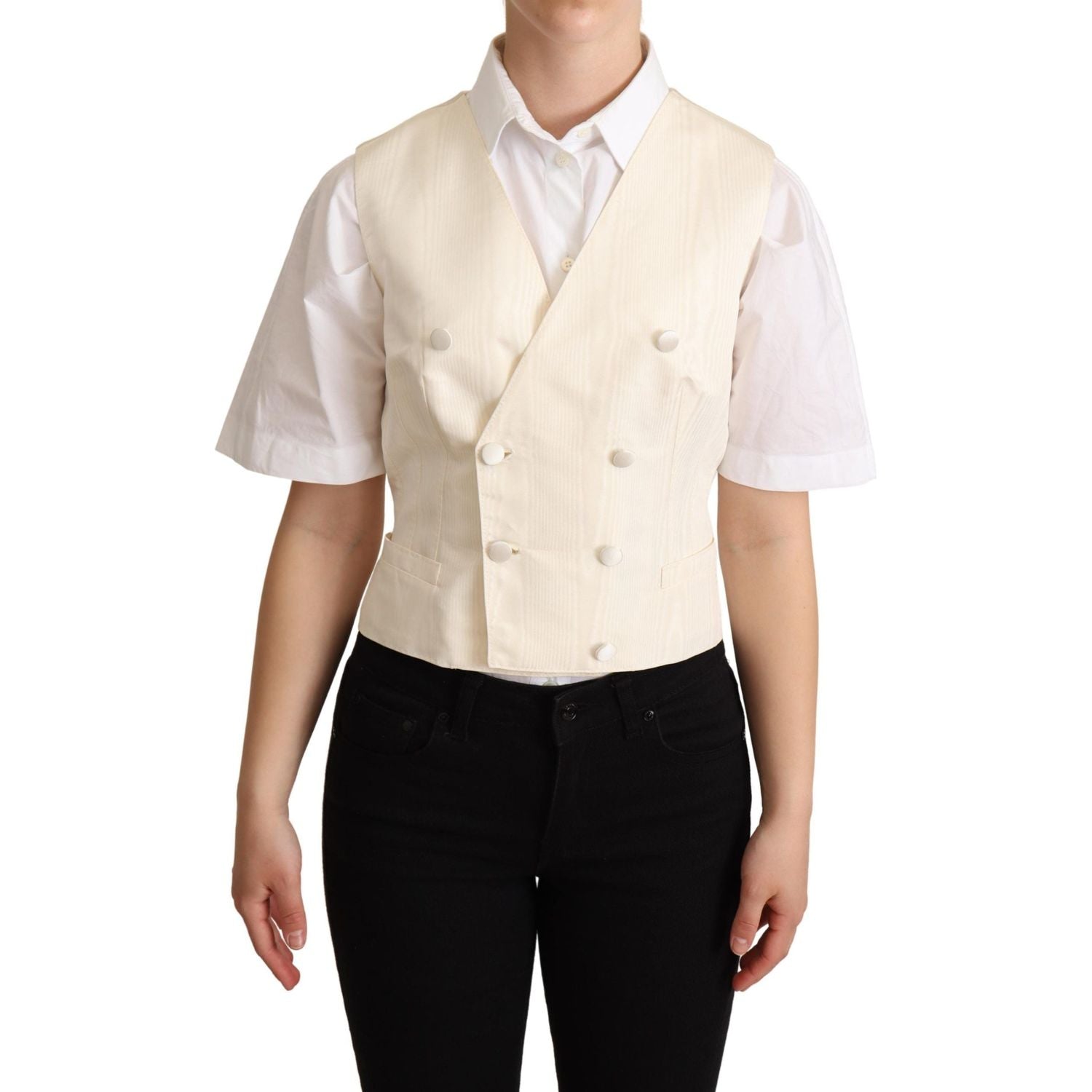 Dolce & Gabbana Beige Silk Sleeveless Waistcoat Vest