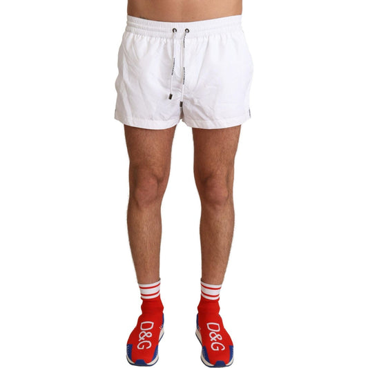 Dolce & Gabbana Elegant White KING Motive Swim Trunks Dolce & Gabbana