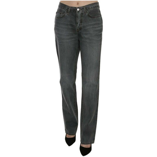 Just Cavalli Gray Washed Mid Waist Straight Denim Pants Jeans Just Cavalli