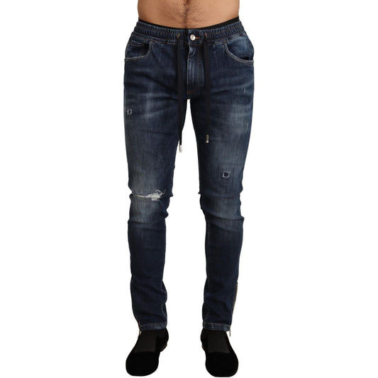 Dolce & Gabbana Blue Cotton Stretch Tattered Denim Jeans Dolce & Gabbana