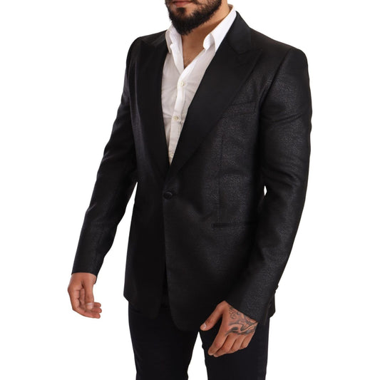 Dolce & Gabbana Elegant Black Metallic Slim Fit Blazer Jacket Blazer Jacket Dolce & Gabbana