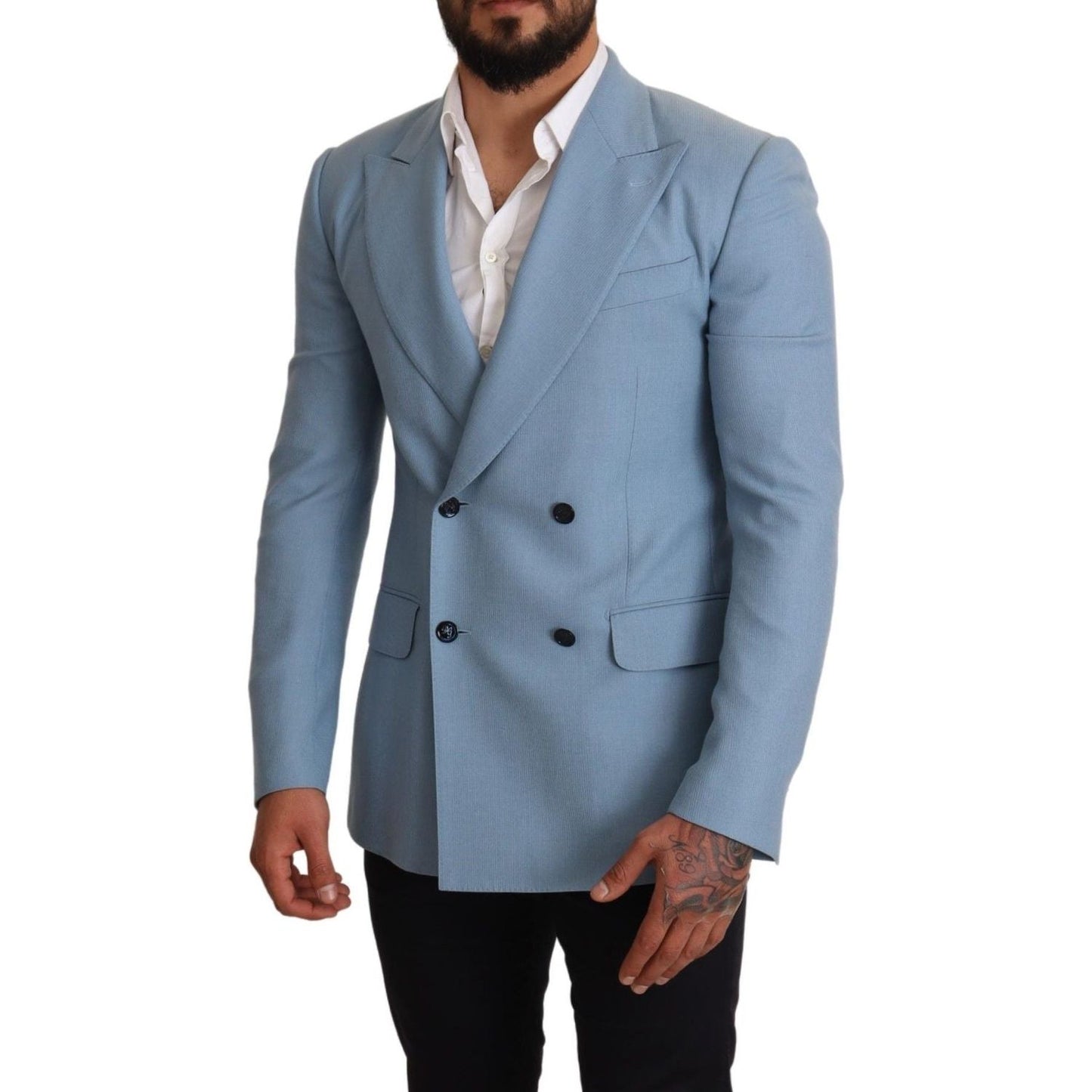 Dolce & Gabbana Elegant Blue Cashmere-Silk Men's Blazer Blazer Jacket Dolce & Gabbana