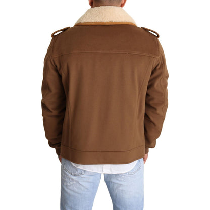 Dolce & Gabbana Brown Double Breasted Shearling Coat Jacket