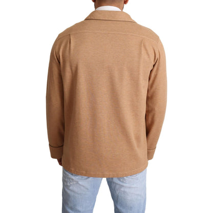 Dolce & Gabbana Brown Cotton Button Collared Coat Jacket Dolce & Gabbana