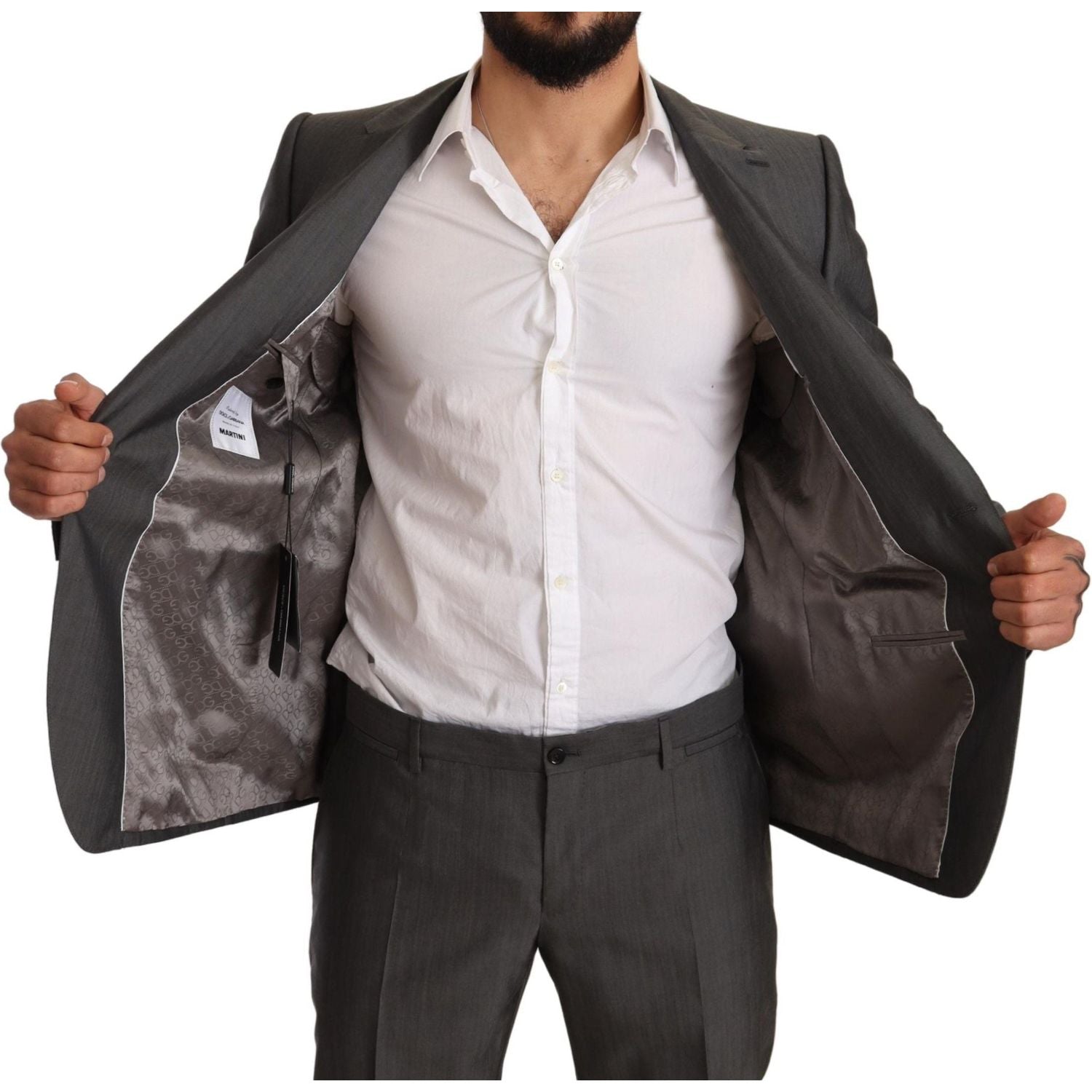 优雅马提尼修身羊毛丝绸套装