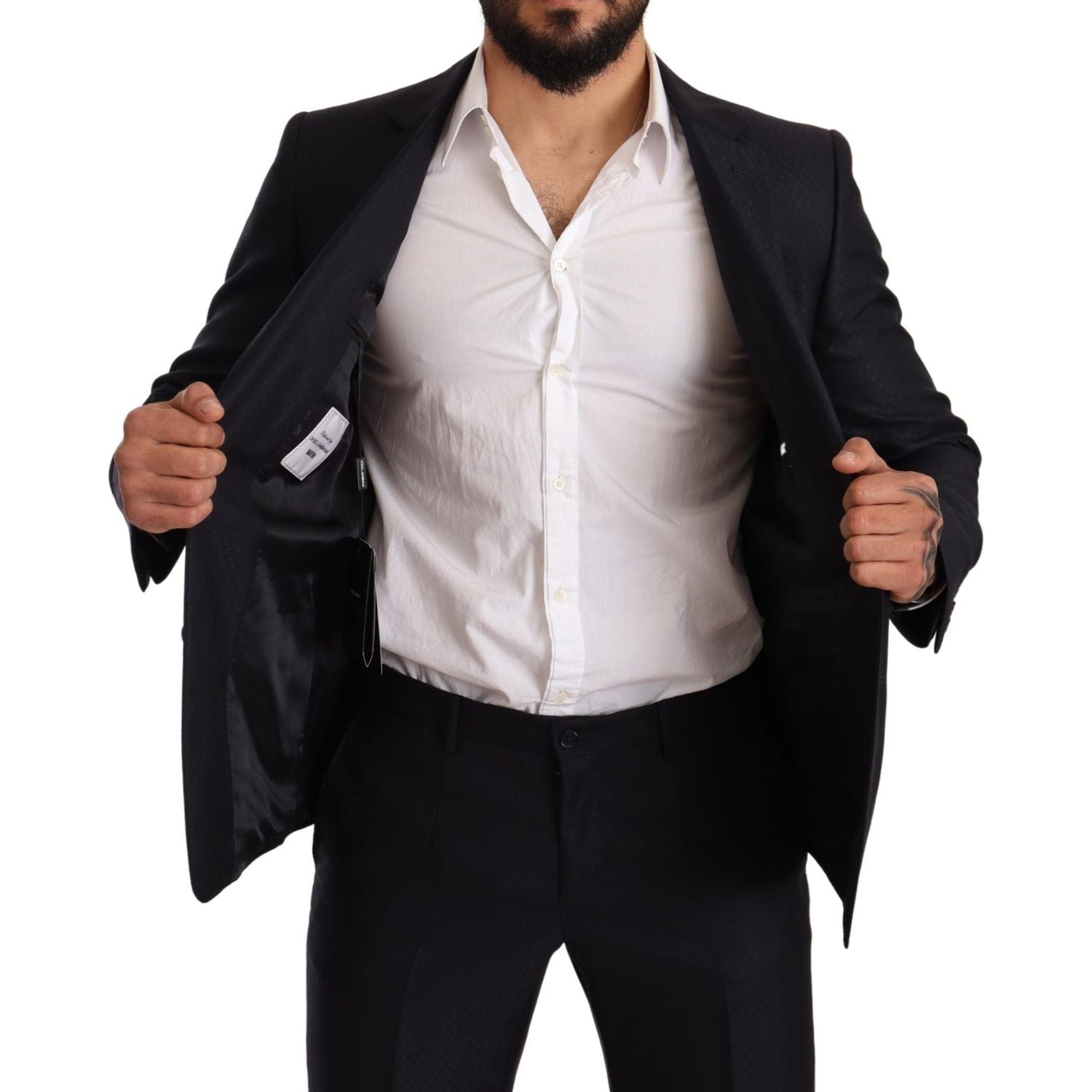 优雅修身蓝色提花西装