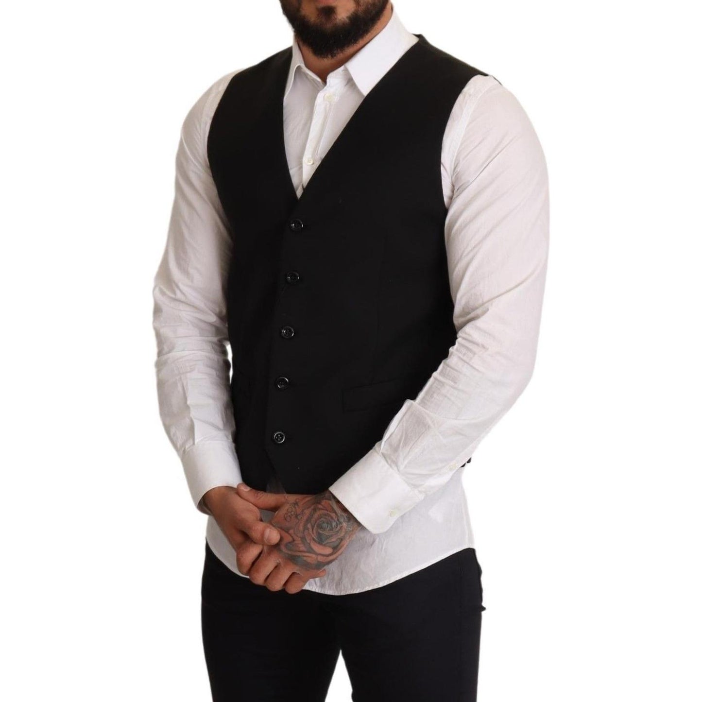 Dolce & Gabbana Black Wool Formal Waistcoat Dress