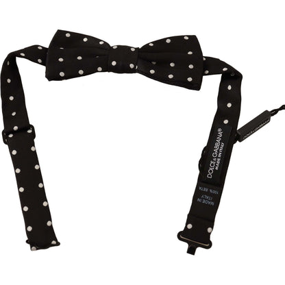 Dolce & Gabbana Black White Polka Dot Silk Adjustable Neck Papillon Bow Tie