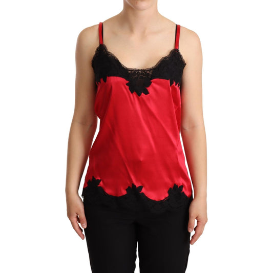 Dolce & Gabbana Enchanting Red Silk Blend Lace Camisole WOMAN T-SHIRTS Dolce & Gabbana